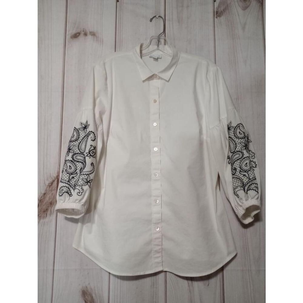 J. Jill Shirt Ladies Medium White Embroidered Sleeve